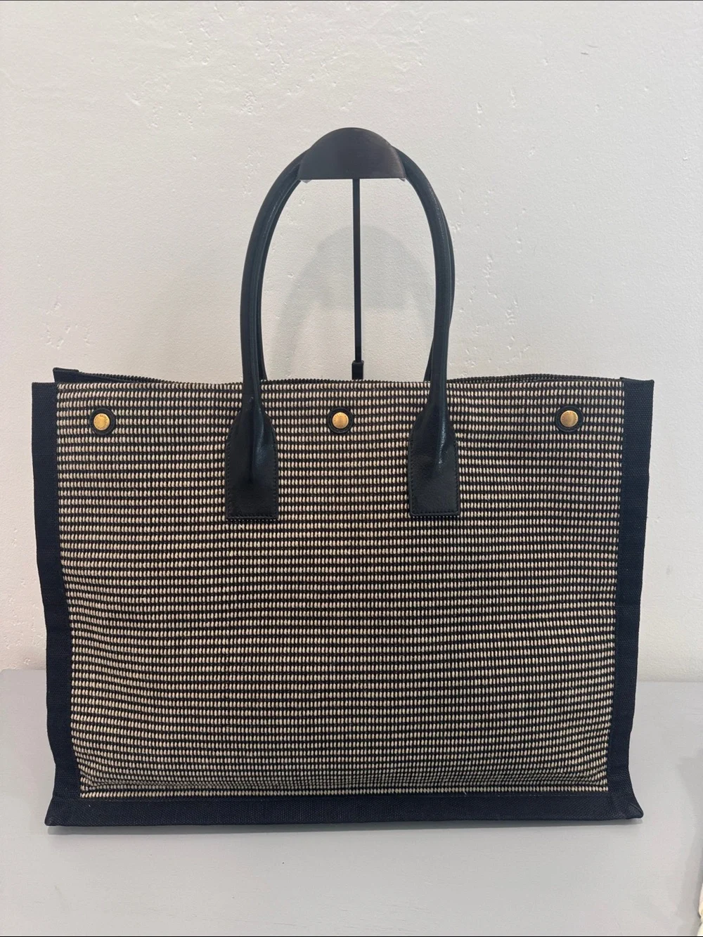 Saint Laurent Rive Gauche Tote Bag in Black & Cream